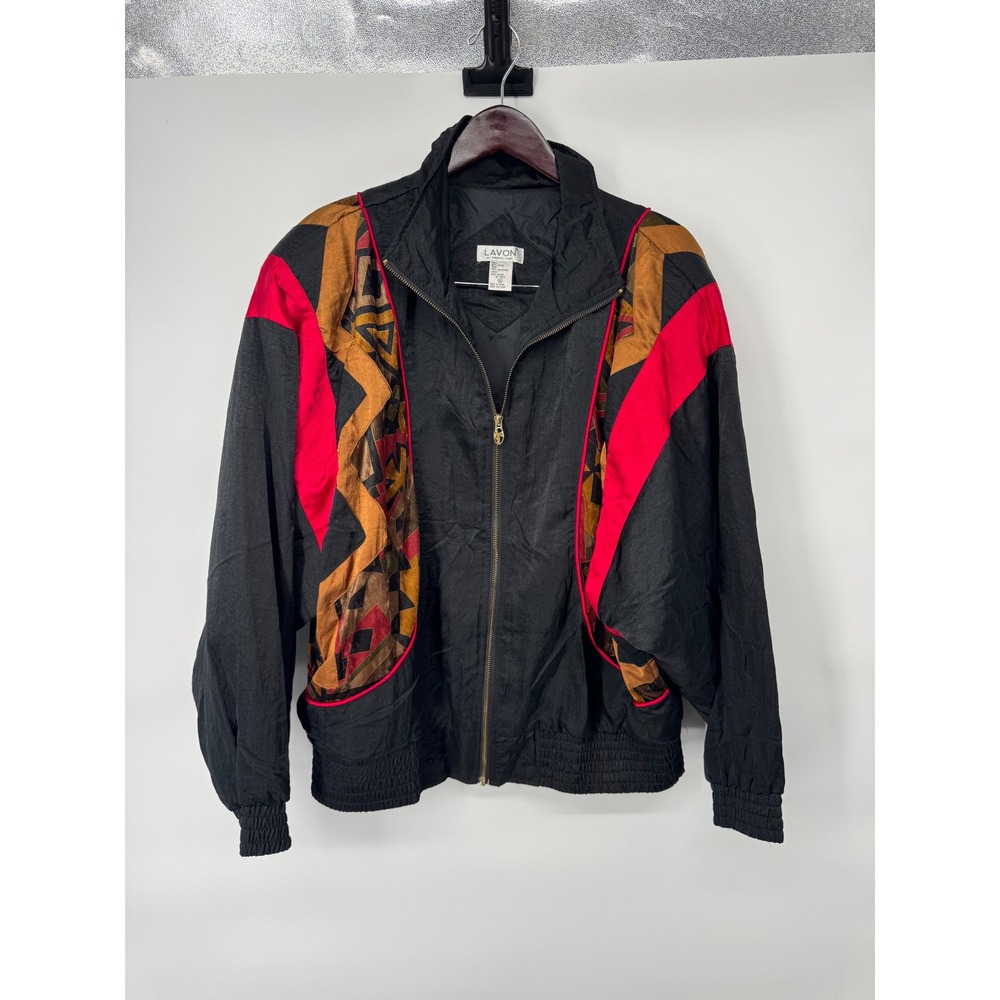 Vintage Lavon Windbreaker Jacket XL Black Red Geometric Abstract 80s 90s Retro